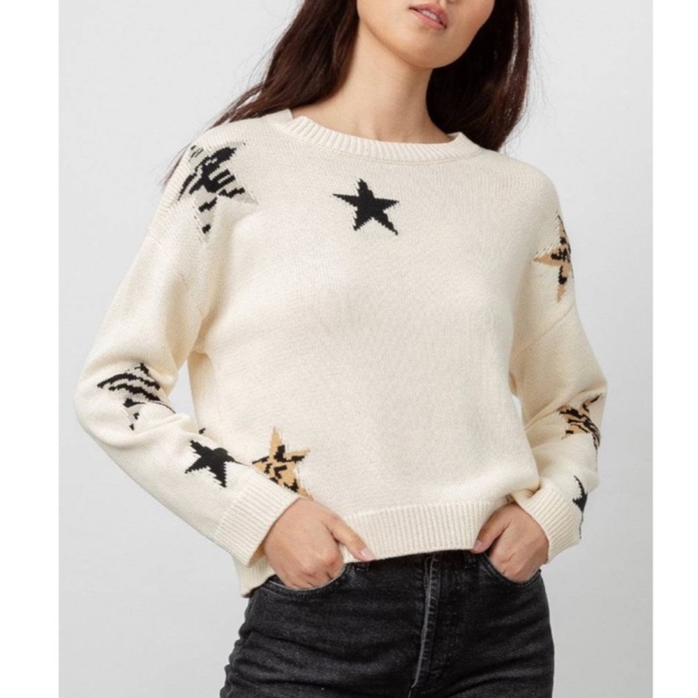 Rails Perci Neutral Animal Star Cream Relaxed Fit Knit Pullover Sweater size M